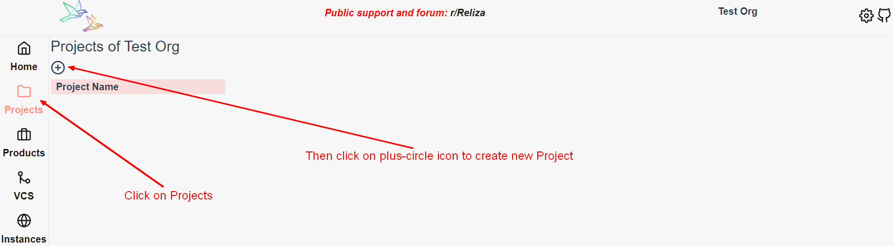 Projects in Reliza Hub