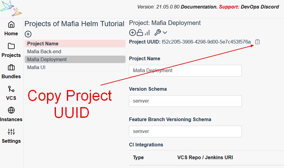 Copy Project UUID